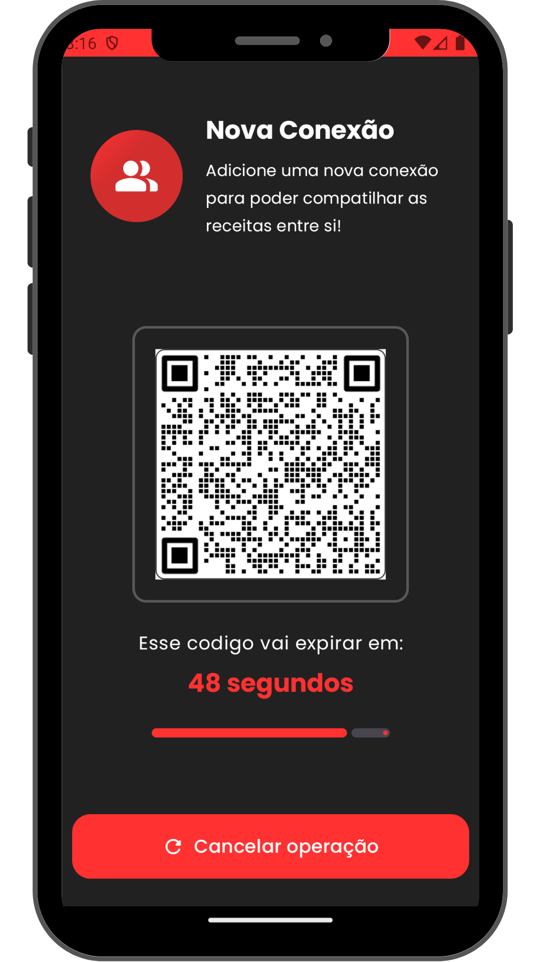 Tela de QR Code para conexão