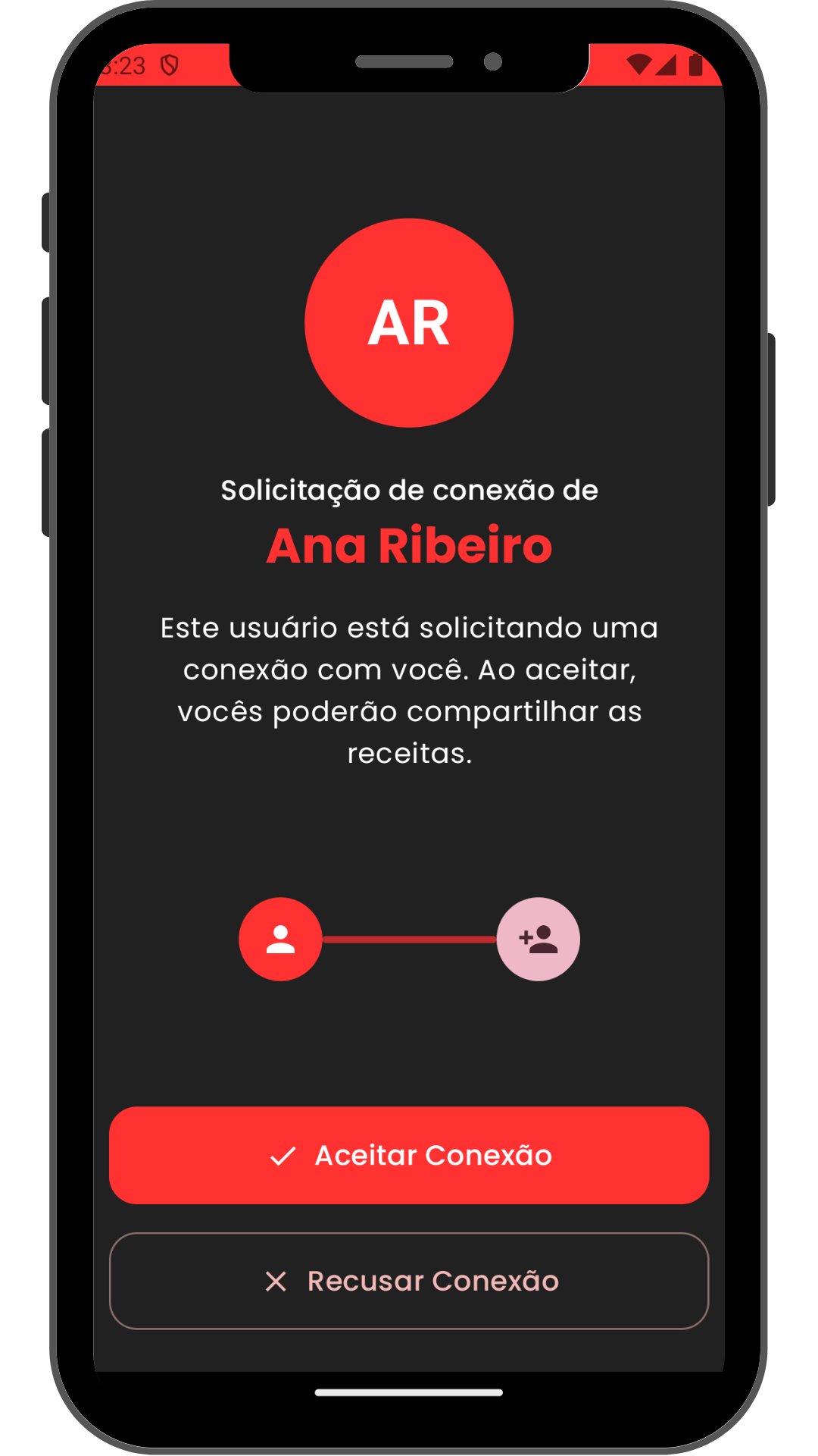 Tela de solicitação de conexão